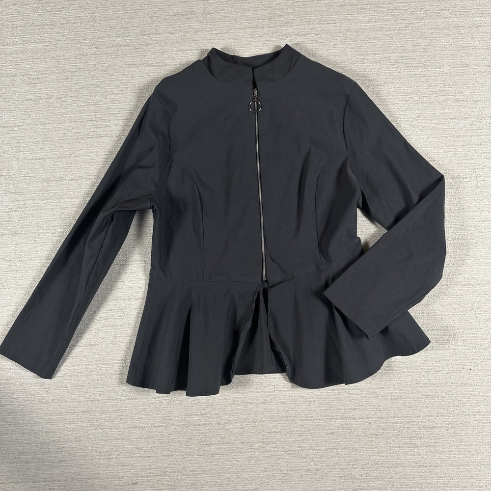 Peplum Zip Front Jacket Blazer Gray Ring Zip Long Sleeve Career Office XL NWT